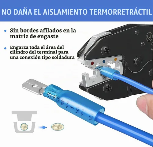 Vista 3 de Qibaok Crimpadora de cables de trinquete para conectores termorretráctiles, terminales de trinquete, herramienta de crimpado de alambre AWG 22-10