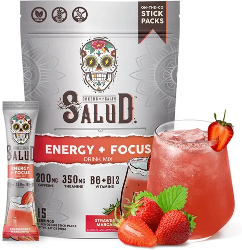 Vista 13 de Salud 2-en-1 Polvo para Bebida Energética + Enfoque, Sabor Cereza Lima, Cafeína Orgánica, B6 + B12, Teanina, Paquetes de Bebida Energética Limpia