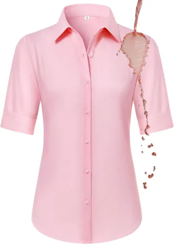 Vista 15 de Camisas con botones para mujer, ajustadas, de manga corta, con cuello, sin arrugas