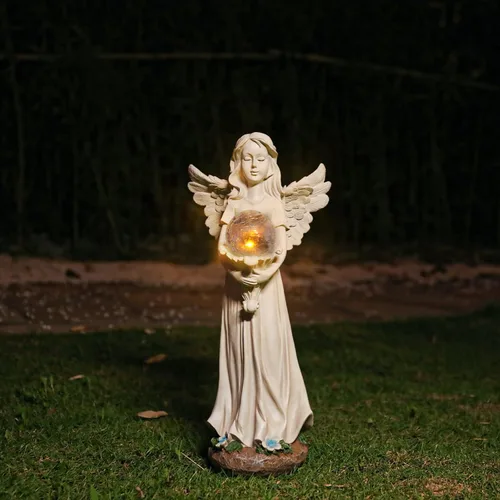 Vista 8 de Estatua de ángel para jardín, estatuas solares de jardín de 16.3 pulgadas con luces solares, figuras de ángel, regalos de jardinería para madre
