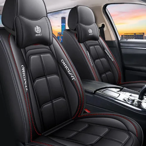 Vista 2 de Funda de cuero para asiento de automóvil compatible con BMW serie 1-7, universal, antideslizante, transpirable, suave, juego completo, color negro