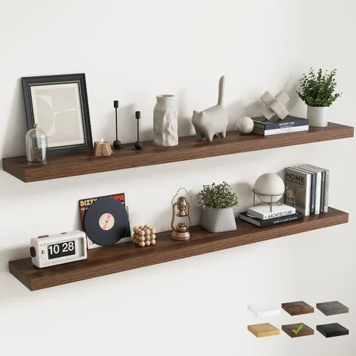 Vista 56 de 16 Inch Floating Shelves for Wall 2 Pack, 8"D Wood Grain Bathroom Shelves Acabado negro