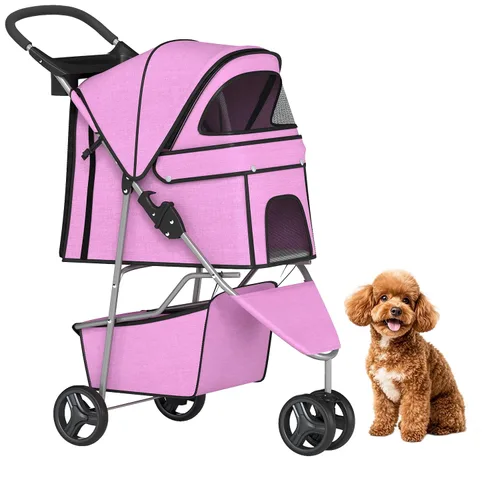 Vista 8 de BestPet Carriola de 3 ruedas para mascotas Carriola para perros y gatos Malla transpirable Portador de viaje ligero Diseño impermeable