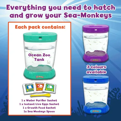 Vista 2 de Los monos marinos originales - Zoo oceánico - Kit de ciencia para criar tus propias mascotas - Incluye huevos, alimentos y purificador de agua