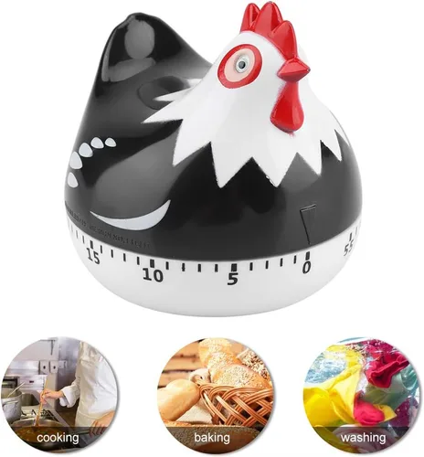 Vista 7 de Lindos temporizadores de 60 minutos con alarma fuerte, temporizador manual de dibujos animados de pollo para cocinar y hornear (negro)