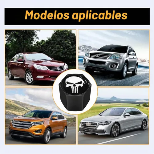 Vista 6 de Ajxn Paquete de 4 tapas de válvula de neumático con calavera para rueda de coche, cubiertas herméticas a prueba de polvo, tapas universales