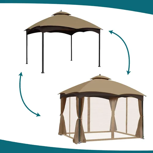 Vista 8 de Wonwon Gazebo Mosquitera de Repuesto Universal para Exteriores Toldo de 4 Paneles de Paredes de Malla con Cremallera para Gazebo de 10' x 10