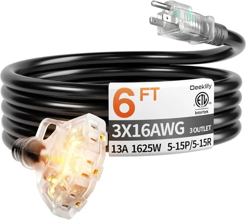 Vista 10 de Cable de extensión negro para exteriores de calibre 16 de 50 pies