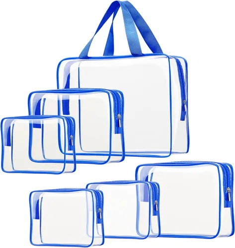 Vista 17 de 3 bolsas de cosméticos transparentes, aprobadas por la TSA, juego de bolsas de aseo transparentes para viajes, playa, bolsa de organización