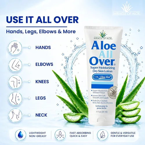 Vista 6 de Miracle of Aloe Loción súper hidratante para la piel seca de Aloe All Over (paquete de 3, 1 onza) - Fabricado con gel de aloe vera 72% UltraAloe