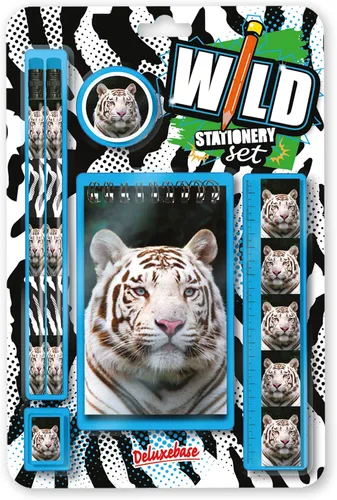 Vista 17 de Deluxebase Wild Stationery Set - Mariposa de animales de papelería con 2 lápices, borrador, sacapuntas, regla y lindo cuaderno. Suministros
