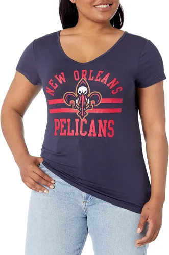 Vista 60 de Ultra Game Camiseta de mujer NBA Oficial con cuello en V y strass de manga corta