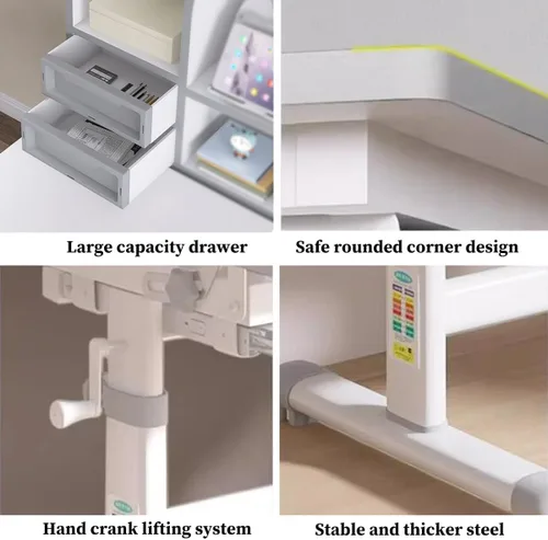 Vista 7 de Juego de mesa y silla de estudio para niños, color azul, altura ajustable, mesa de escritura para niños, escritorio y silla, juego de escritorio