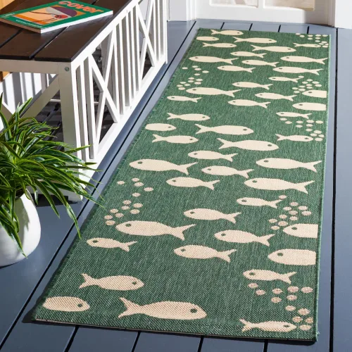 Vista 20 de SAFAVIEH Alfombra lavable para exteriores, colección Patio de 2.3 x 12 pies, color azul y beige, no desprende pelusa y fácil de limpiar, ideal