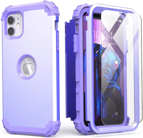 Vista 29 de IDweel Funda para iPhone 11 con Protector de Pantalla de Vidrio Templado, Híbrida 3 en 1 Resistente a Golpes Delgada de Protección Resistente