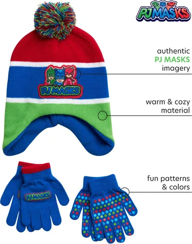 Vista 2 de PJ Masks Juego de sombrero de invierno y 2 pares de guantes o manoplas (edad 2-7)