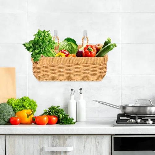 Vista 5 de PATKAW Cestas decorativas de almacenamiento para colgar frutas para cocina, colgar en la pared, cestas para verduras, ajo, patatas y cebollas, cesta