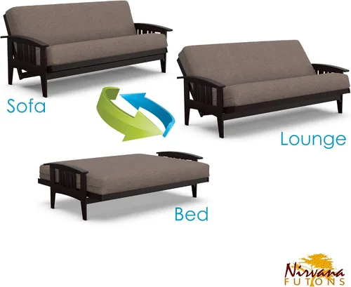 Vista 4 de Urban Loft Linen - Juego de futón con almohadas - Tamaño Full/Queen Espresso oscuro Westfield Frame, Madera