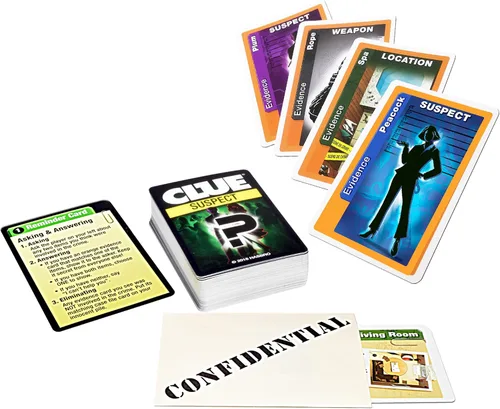 Vista 4 de Juego de cartas Clue Suspect - All the Fun of Clue - in Minutes!, por Winning Moves Games USA, Edición de juego de cartas portátil de la pista
