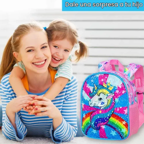 Vista 4 de AGSDON Mochila para niños pequeños con correa, 9.5 pulgadas, correas de seguridad de unicornio para bebé, bolsa de libros extraíble