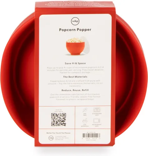 Vista 4 de W&P Fabricante de Palomitas de Microondas de Silicona Rojo Tazón Plegable con Medición Integrada, Sin BPA, Ecológico, Sin Desperdicio, 9.3 Tazas