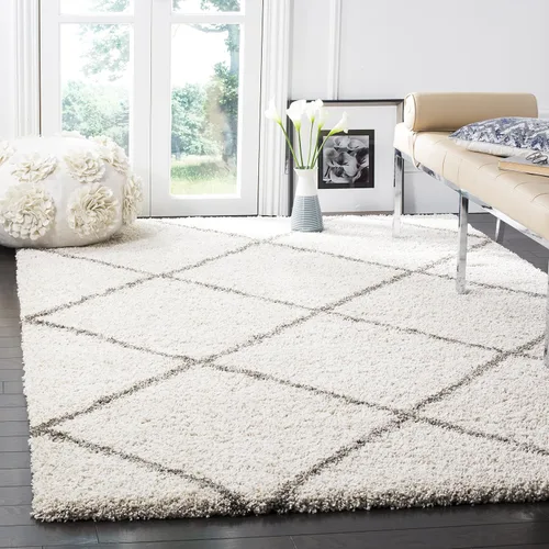 Vista 9 de SAFAVIEH Hudson Shag Collection - Alfombra decorativa de 2 x 3 pies, color beige y marfil, diseño moderno de enrejado, no desprende pelusa
