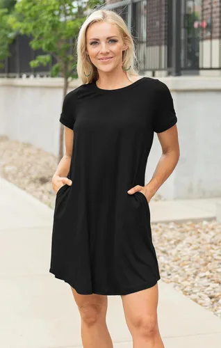 Vista 3 de Vestidos de verano para mujer, informales, holgados, estilo camiseta, florales, de manga corta, con vuelo y bolsillos, para la playa