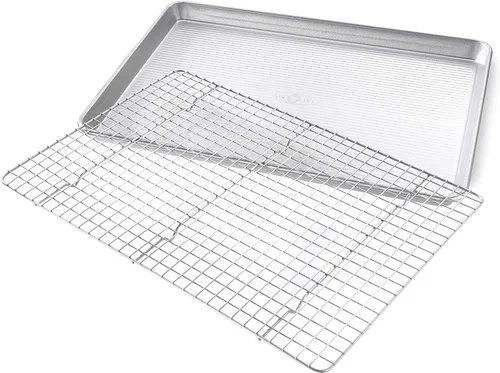 Vista 3 de Utensilio para horno lámina cuadrante USA Pan, lámina para hornear y juego de rejilla para enfriamiento antiadherente, metálico , set hojas/estante