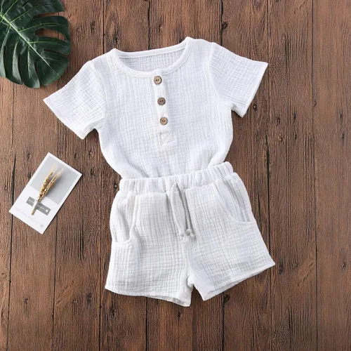 Vista 47 de fhutpw Conjunto de 2 piezas de ropa de verano para bebés, camiseta de manga corta, cintura elástica, pantalones cortos para niños pequeños