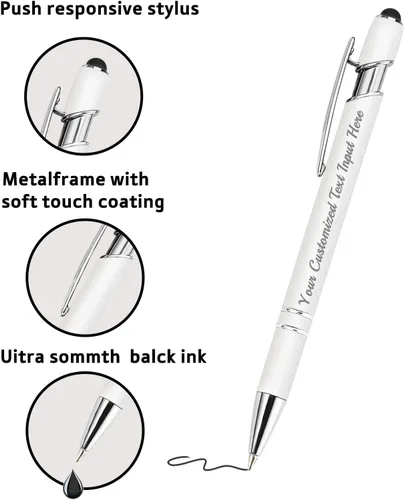 Vista 4 de Bolígrafo personalizado, 50 bolígrafos personalizados, grabado a granel con logotipo de nombre, lápiz digital de tinta negra suave con toque