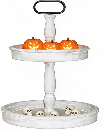 Vista 11 de Krismax Bandejas Decorativas - Soporte de Bandeja de Dos Niveles Decoración Rústica de Granja Bandeja de Dos Niveles Bandeja de Servir Decoración