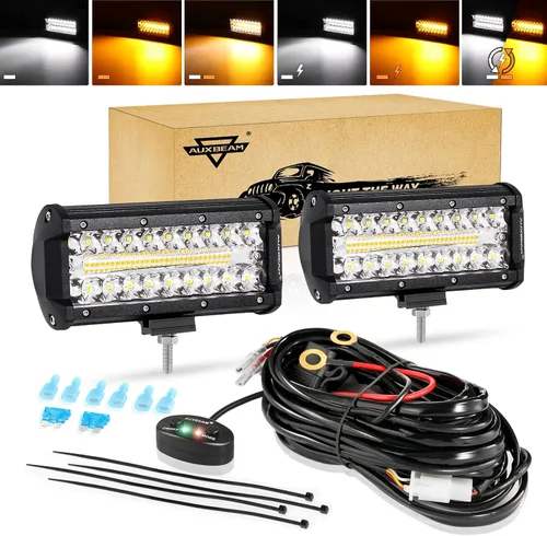Vista 14 de Auxbeam Barra de luz LED de 3 pulgadas, 72 W, color ámbar/blanco, luces de conducción todoterreno para camión, SUV, barco, 4x4, Jeep Wrangler