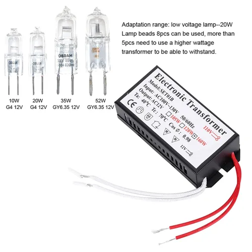 Vista 2 de Transformador electrónico de 75 W, 160 W, 120 V, transformador de luz halógena, 110 V a 12 V, convertidor de voltaje para controlador de fuente