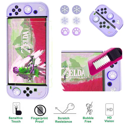 Vista 6 de GUTIAL Accessories Kit for Nintendo Switch - Purple Cute Accessories Bundle Girly Style Pack for girls with Travel Carrying Case and Protective