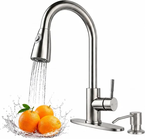 Vista 10 de Grifo de fregadero de barra de cocina de bajo perfil negro mate, cabezal rociador extraíble de una sola manija, grifo de preparación de agua
