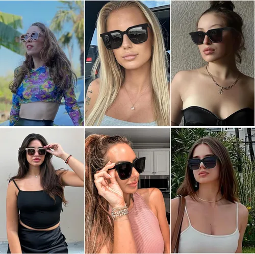 Vista 2 de Fozono Gafas de sol cuadradas de moda de gran tamaño para mujer, gafas de sol retro grandes, protección UV400