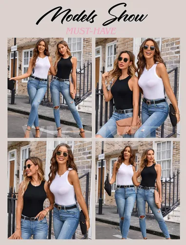 Vista 5 de VICHYIE - Camiseta de tirantes para el verano para mujeres, básica, sin mangas, camiseta ajustada de punto acanalado, blusas con espalda cruzada