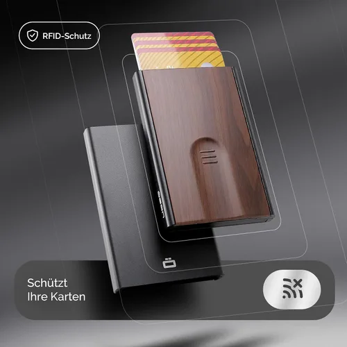 Vista 48 de ÖGON -DESIGNS- Tarjetero automático de aluminio, protección RFID contra fraude y desmagnetización, cartera delgada y minimalista para hombres