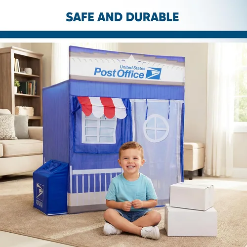 Vista 8 de Kid Trax USPS - Tienda de campaña desplegable Cape Cod Pretend de oficina de correos, juguetes para niños, carpas interiores para niños, juguetes