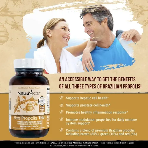 Vista 5 de NaturaNectar Paquete de propóleos de abeja natural, trío y propóleos rojos, para apoyo inmunológico y cardiovascular y un metabolismo saludable*