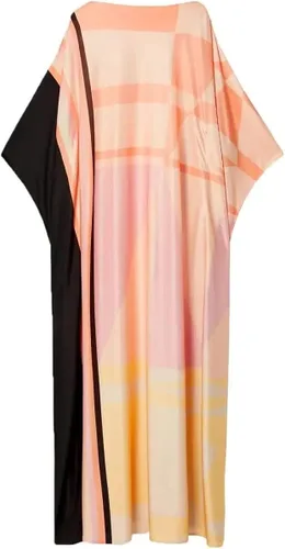 Vista 4 de Vestido largo de seda satinada con estampado de diseñador para mujer, caftán Kurta, caftán para playa, caftán de seda larga, caftán de fiesta