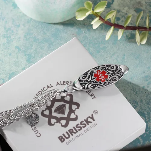 Vista 8 de Pulseras de alerta médica elegantes personalizadas para mujer con grabado gratis, pulsera de identificación de emergencia personalizada