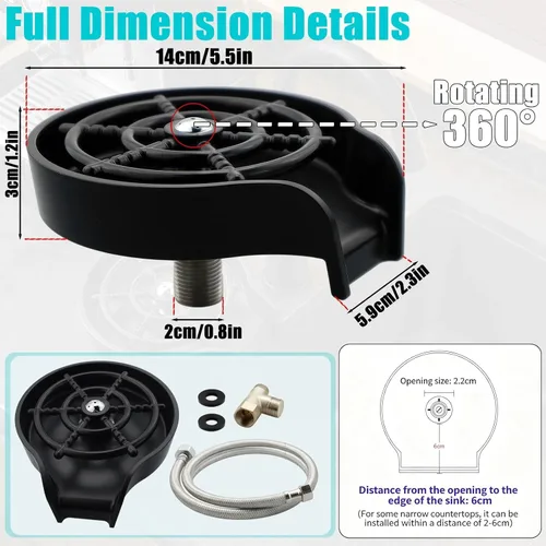 Vista 2 de con bandeja negra Enjuagador de vidrio Piezas Bar Enjuagador de vidrio Cabeza del grifo, Dispositivo de limpieza automática Copa de agua Tanque