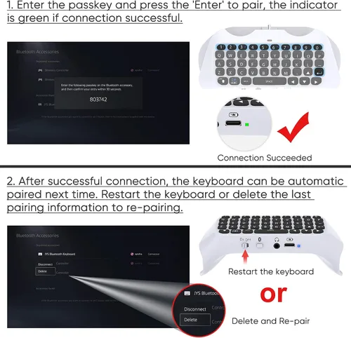 Vista 5 de Teclado de control inalámbrico para PS5, Bluetooth 3.0 Mini Gamepad portátil Chatpad con altavoz integrado y conector de audio de 0.138in