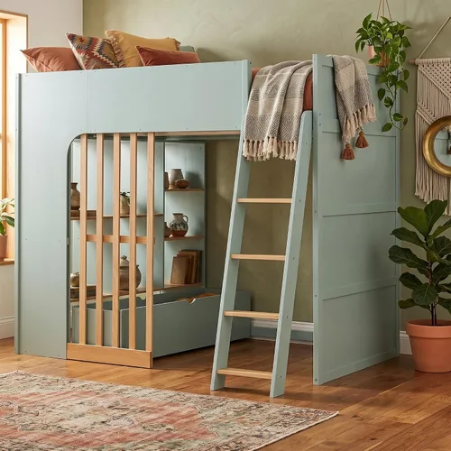 Vista 31 de Playhouse Wood Twin Size Loft Bed with Storage Staircase, Desk, Shelves