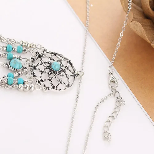 Vista 6 de Lureme Collar atrapa sueños con cadena larga turquesa nativo de Estados Unidos (01003467)