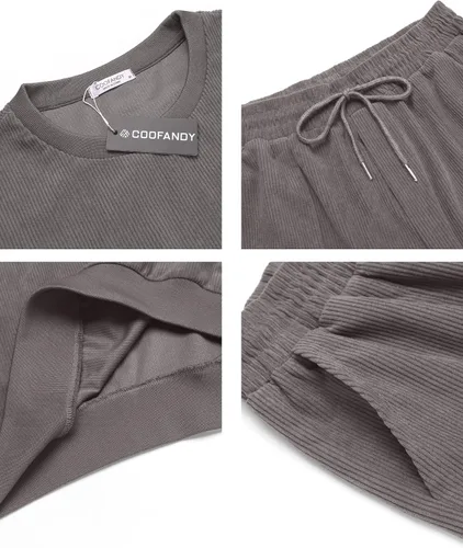 Vista 5 de COOFANDY Conjunto deportivo de 2 piezas para hombre, sudadera de manga larga, sin botones, para deportes, casual, fitness, trotar