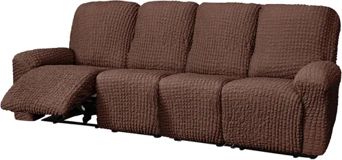 Vista 11 de vctops 4 fundas para sillas reclinables con textura de sirsaca a cuadros, suaves y elásticas, protector de muebles antideslizante con parte inferior