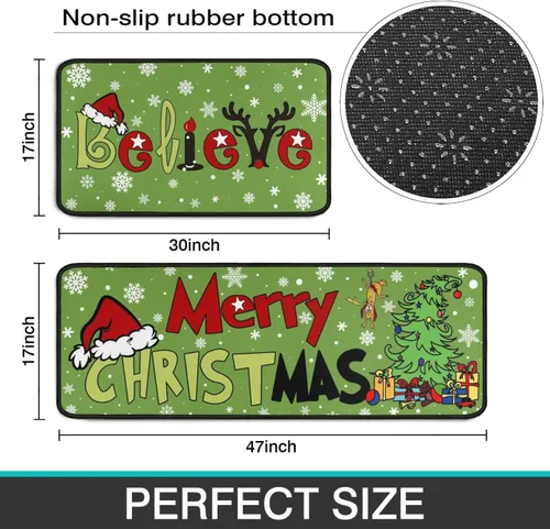 Vista 3 de Juego de 2 alfombras de cocina de Feliz Navidad, tapetes de cocina del Grinch para el suelo, decoración de cocina de Navidad, decoraciones festivas