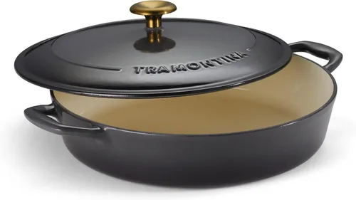 Vista 10 de Tramontina Bestow Sartén Braseadora de Hierro Fundido Esmaltado con Tapa, 4 cuartos, Azul
